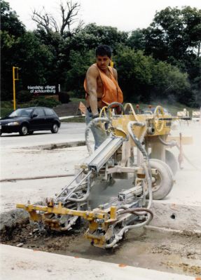 A_gang_drill,_used_to_drill_multiple_dowel_bar_or_tiebar_holes_simultaneously